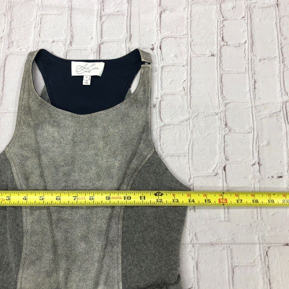 Joy Cioci Women Sleeveless Taylor Dress Merino Wool Leather Size 6 Gray B209 -27 - Picture 3 of 13